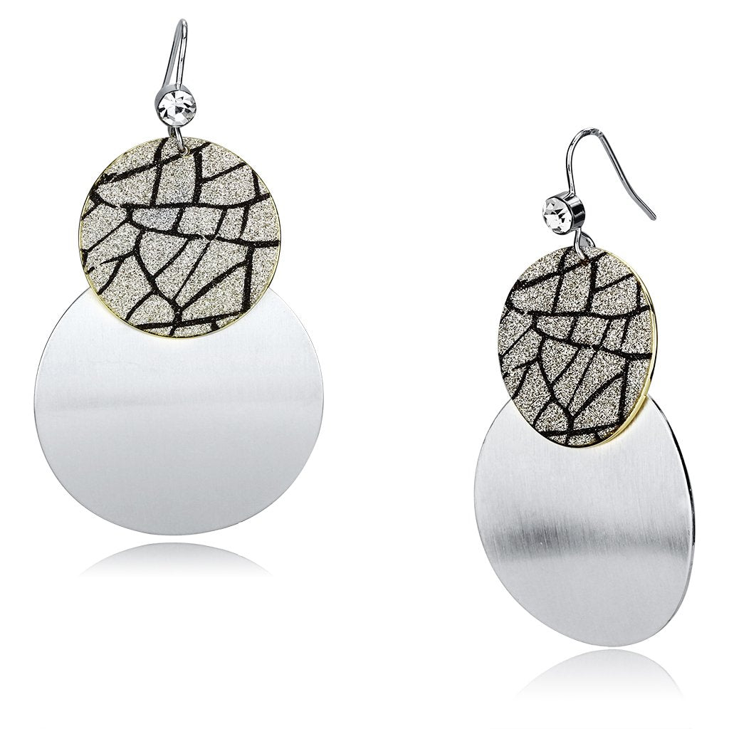 JCE2723 Gold+Rhodium Iron Earrings with Top Grade Crystal in Clear