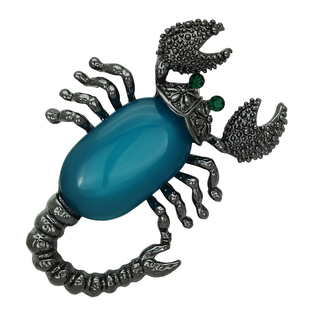 JCE2763 Ruthenium White Metal Brooches with Synthetic Synthetic Stone in Capri Blue