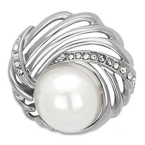 JCE2866 Imitation Rhodium White Metal Brooches with Synthetic Pearl in White