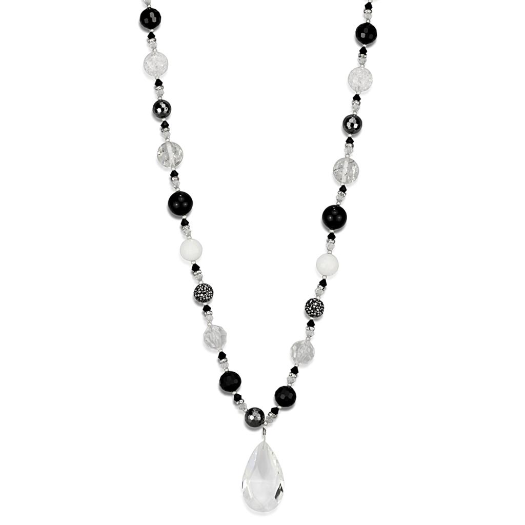 JCE3817 Antique Silver White Metal Necklace with Synthetic Synthetic Glass in Clear