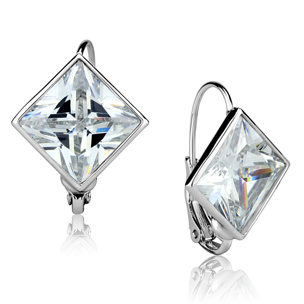 JCE3868 Rhodium Brass Earrings with AAA Grade CZ in Clear