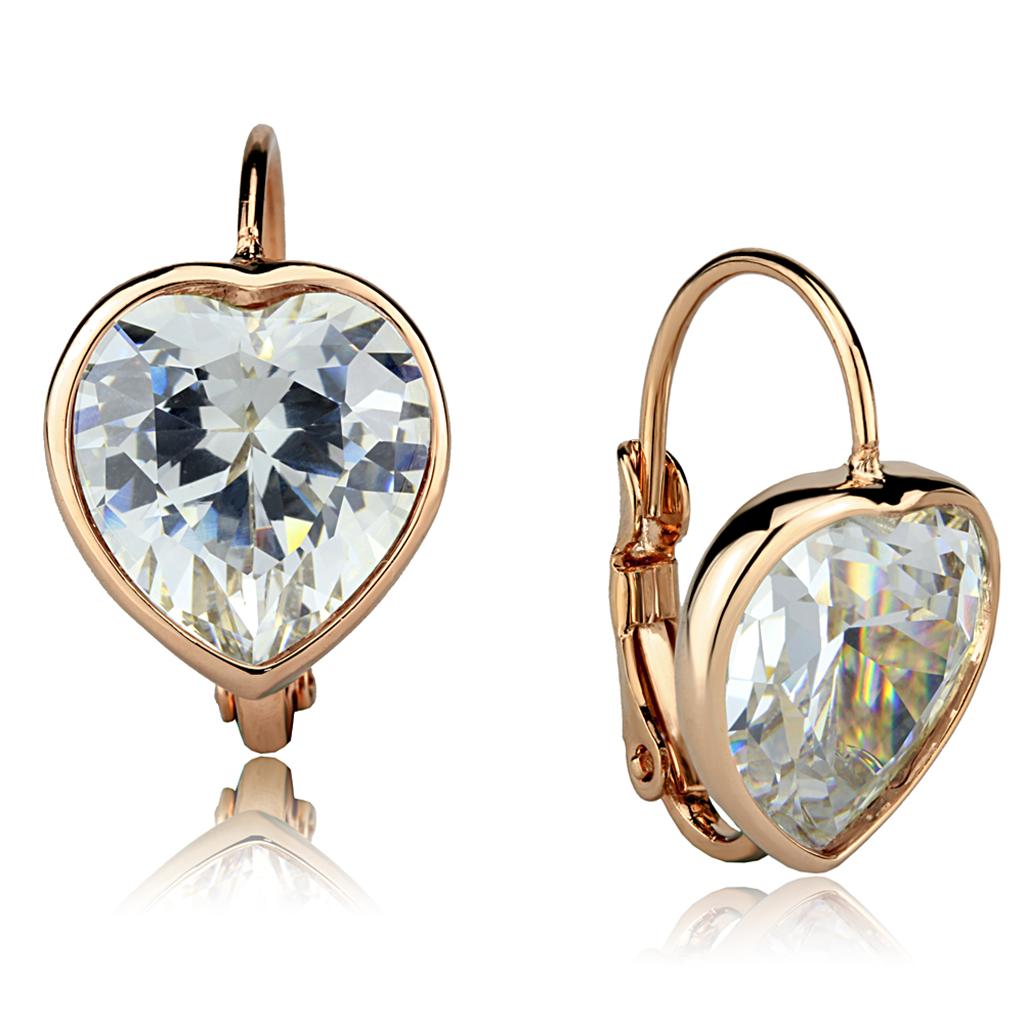 JCE3872 Rose Gold Brass Earrings with AAA Grade CZ in Clear