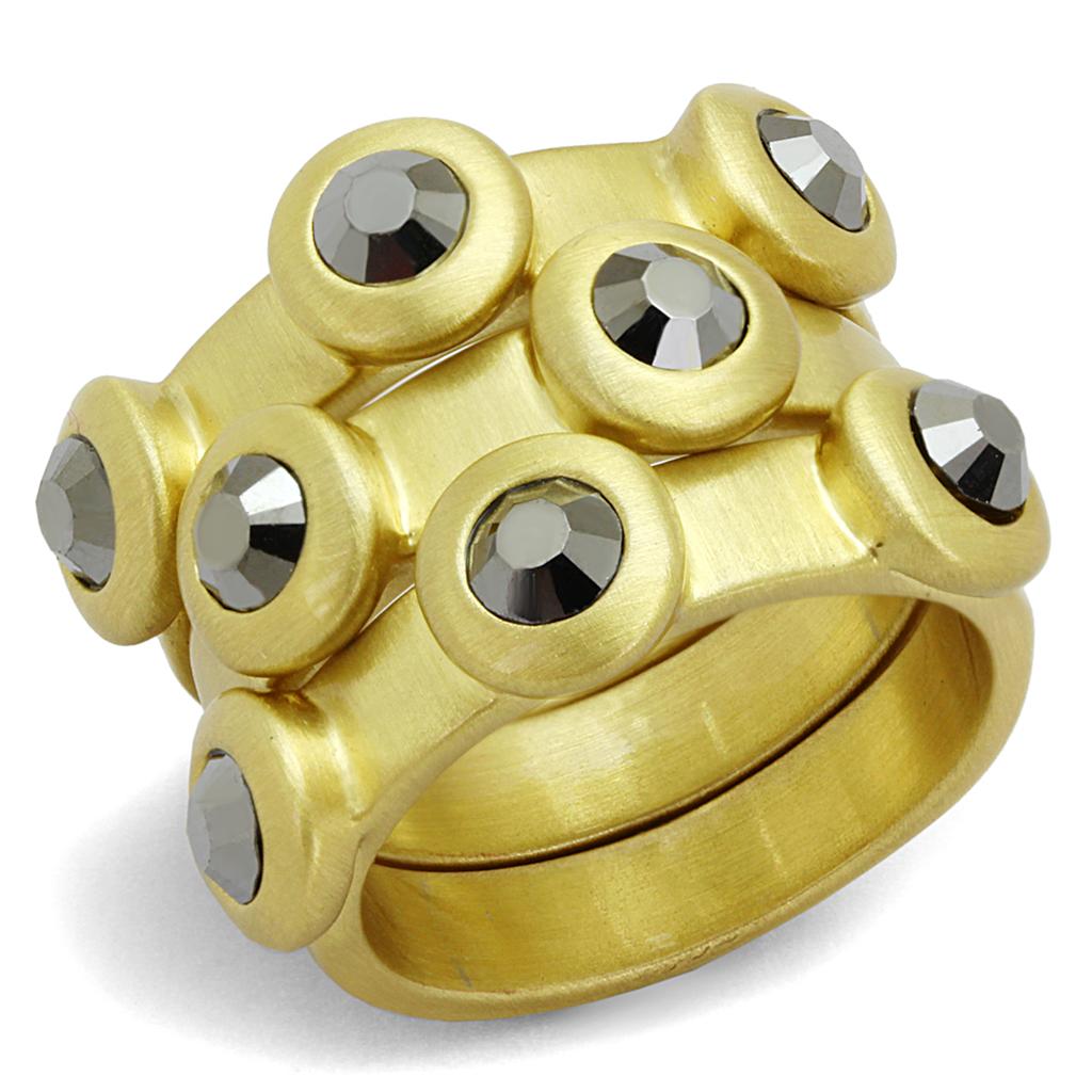 JCE3917 Gold & Brush Brass Ring with Top Grade Crystal  in Hematite