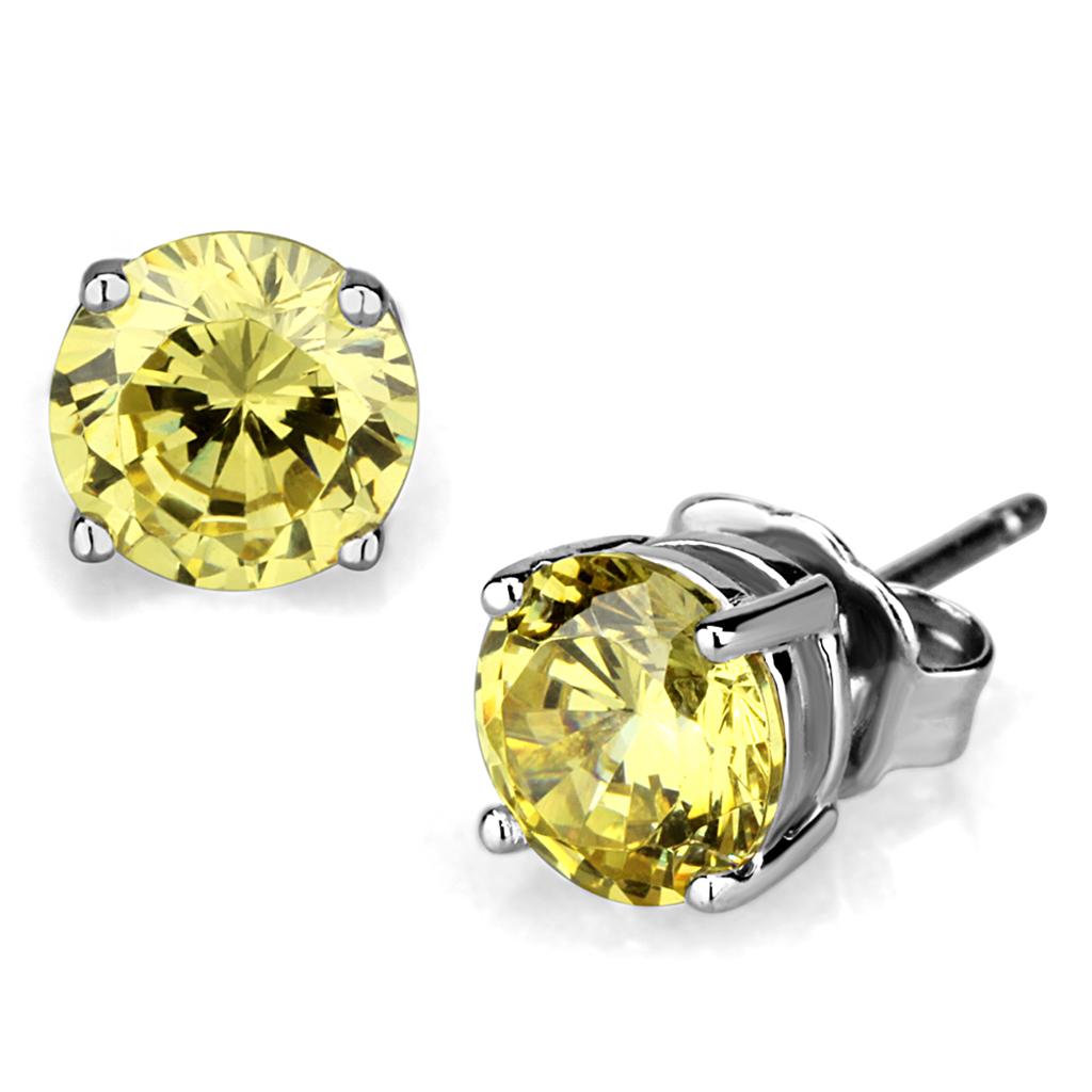 JCE3953 Rhodium Brass Earrings with AAA Grade CZ in Citrine Yellow