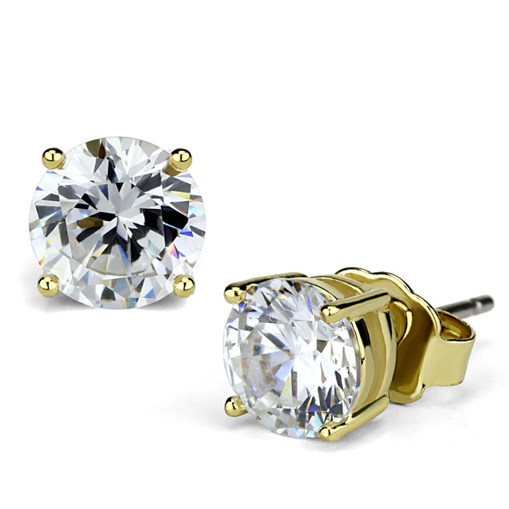 JCE3957 Gold Brass Earrings with AAA Grade CZ in Clear