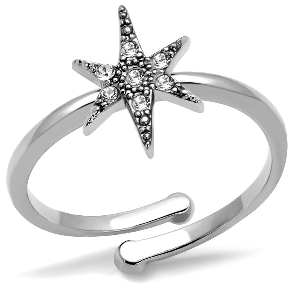 JCE4051 Rhodium Brass Ring with Top Grade Crystal  in Clear