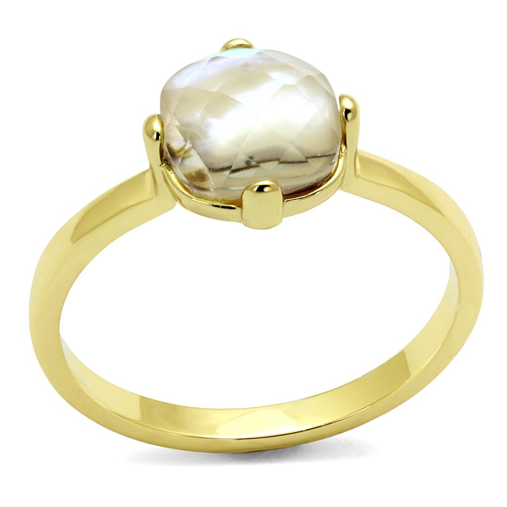 JCE4071 Flash Gold Brass Ring with Precious Stone Conch in Aurora Borealis (Rainbow Effect)
