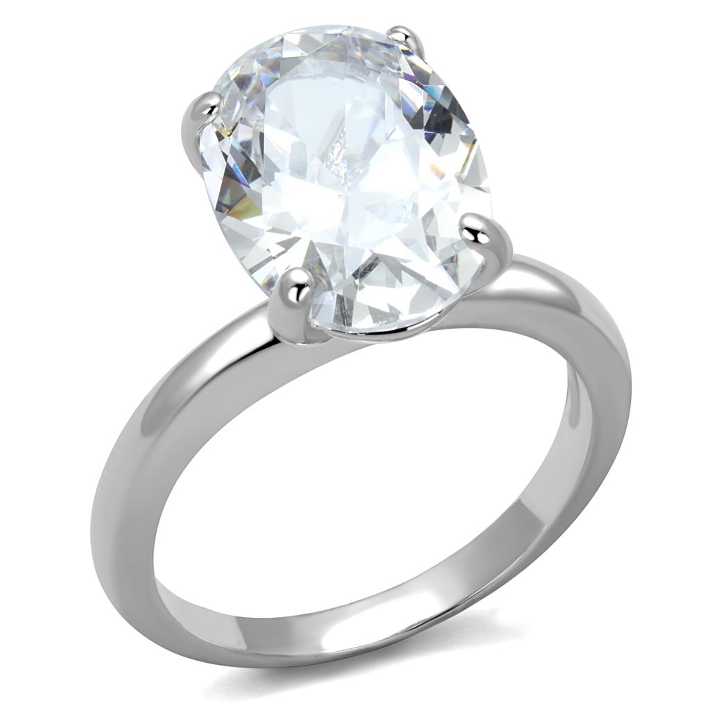 JCE4124 Rhodium Brass Ring with AAA Grade CZ  in Clear