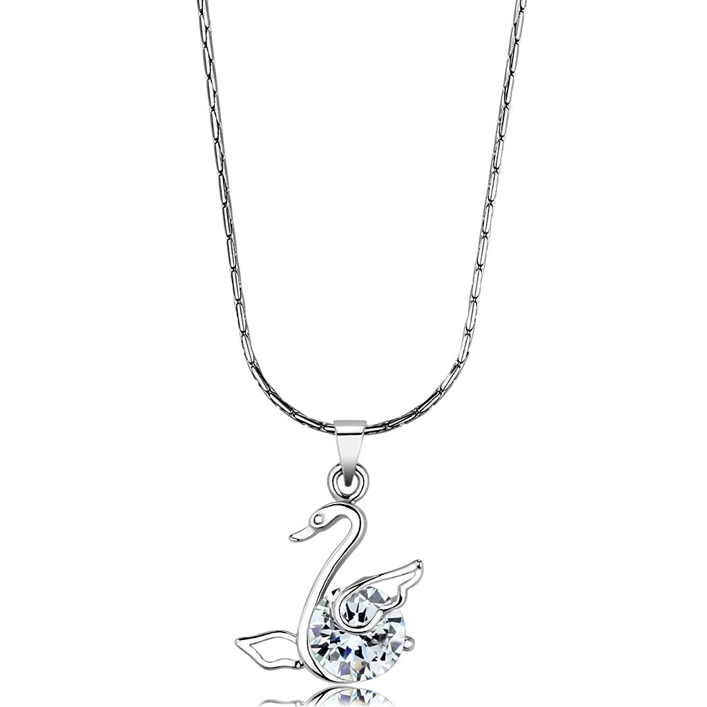 JCE4155 Rhodium Brass Chain Pendant with AAA Grade CZ  in Clear