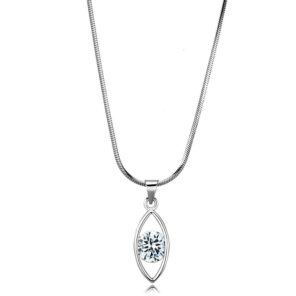 JCE4157 Rhodium Brass Chain Pendant with AAA Grade CZ  in Clear