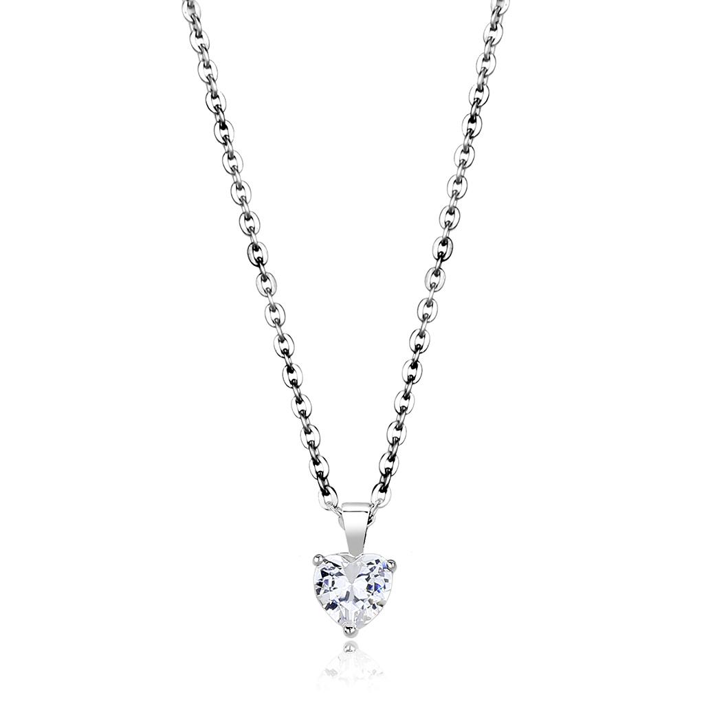 JCE4171 Rhodium Brass Chain Pendant with AAA Grade CZ  in Clear