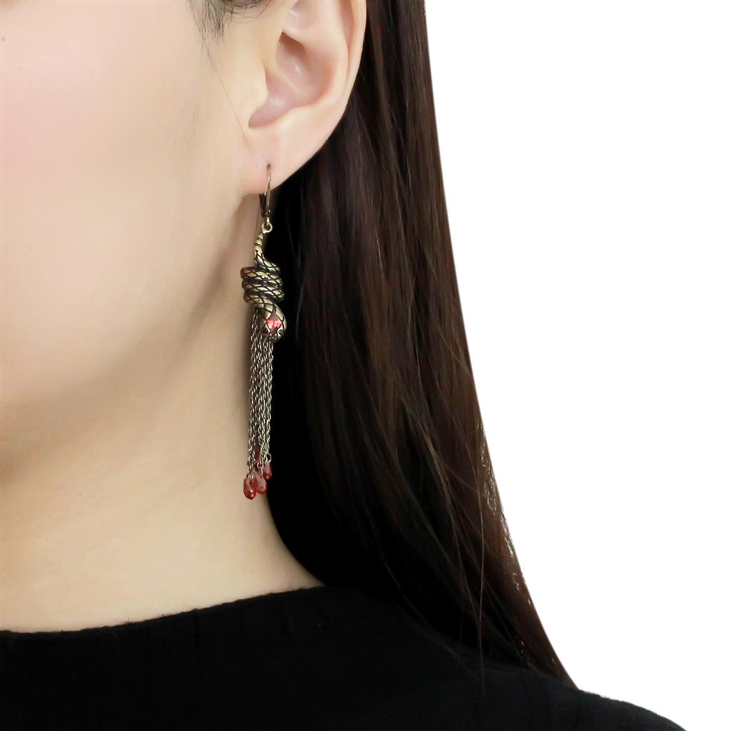 JCE4181 Antique Copper Brass Earrings with AAA Grade CZ in Garnet