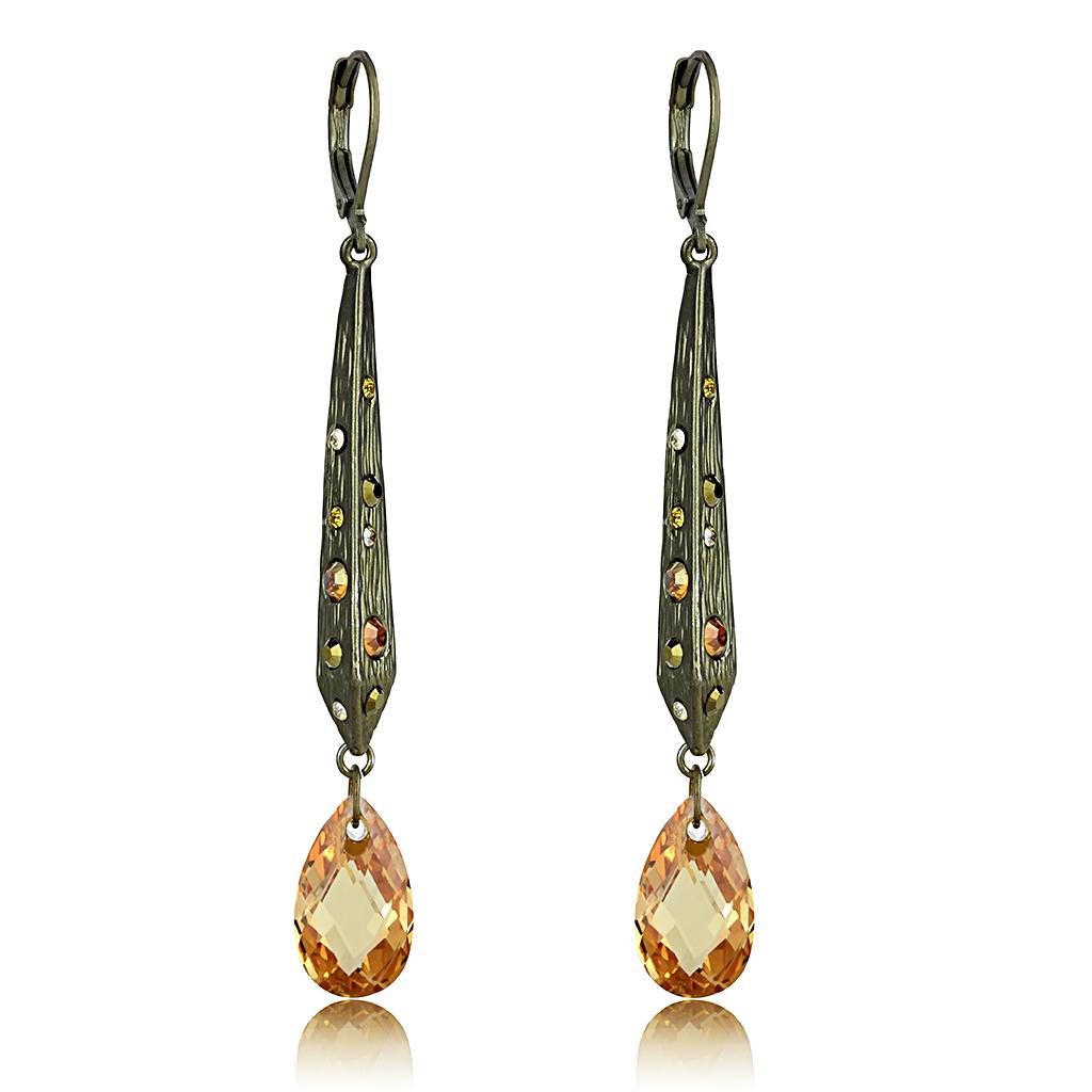 JCE4189 Antique Copper Brass Earrings with Top Grade Crystal in Champagne