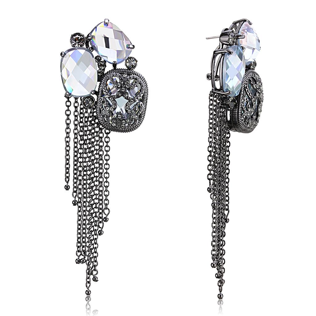 JCE4191 TIN Cobalt Black Brass Earrings with AAA Grade CZ in Clear