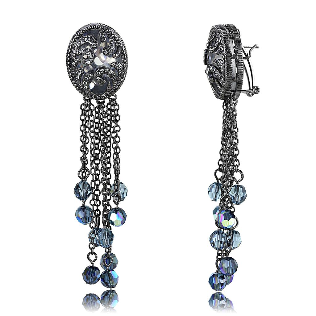 JCE4199 TIN Cobalt Black Brass Earrings with AAA Grade CZ in Clear