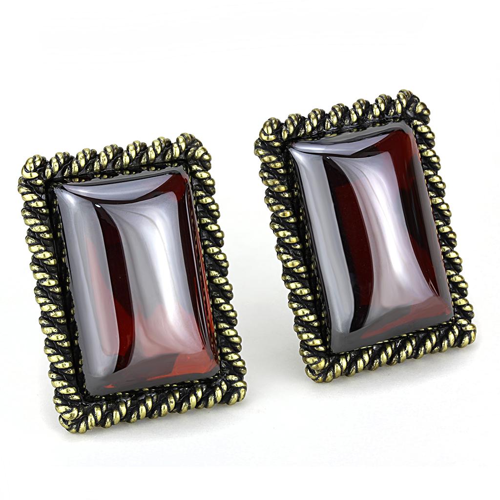 JCE4203 Antique Copper Brass Earrings with AAA Grade CZ in Garnet