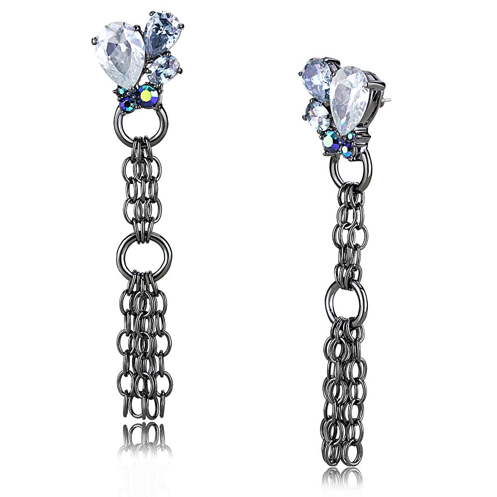 JCE4204 TIN Cobalt Black Brass Earrings with AAA Grade CZ in Clear