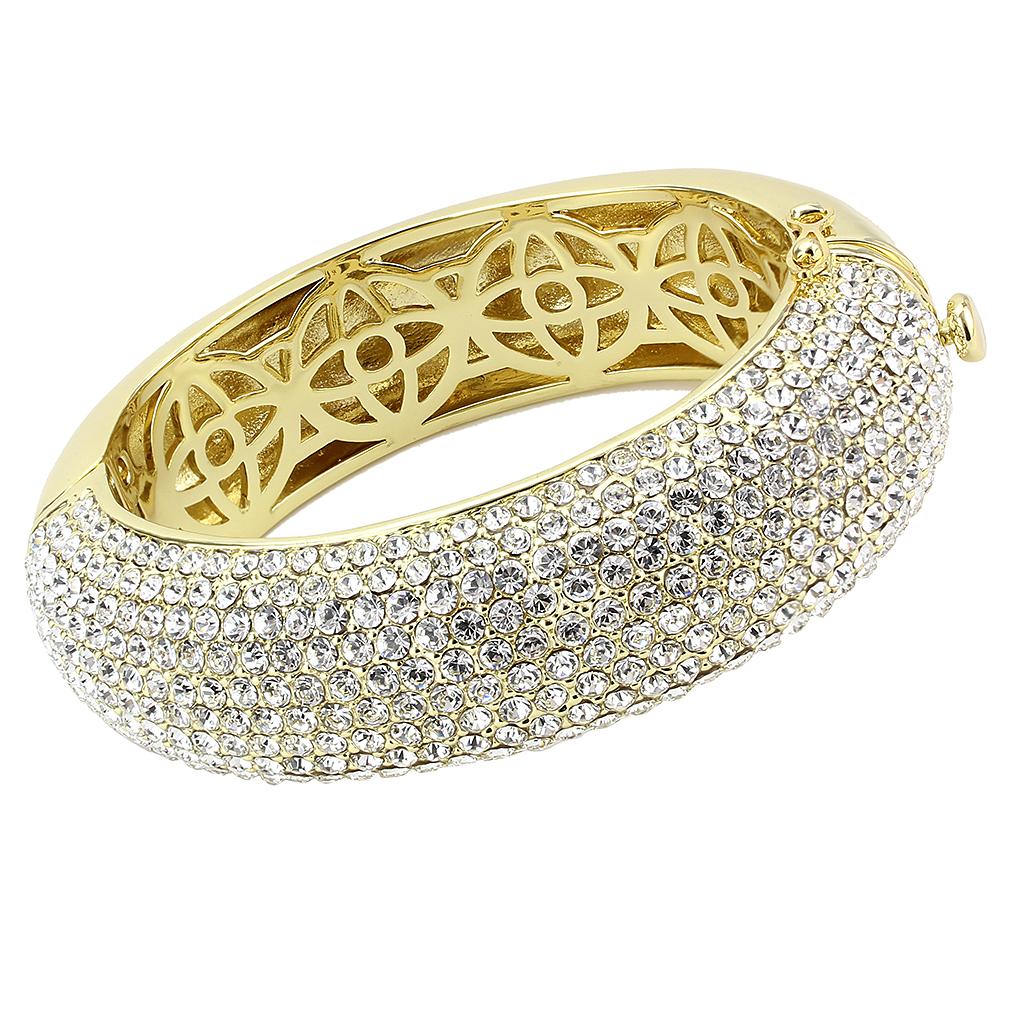 JCE4301 Flash Gold Brass Bangle with Top Grade Crystal  in Clear
