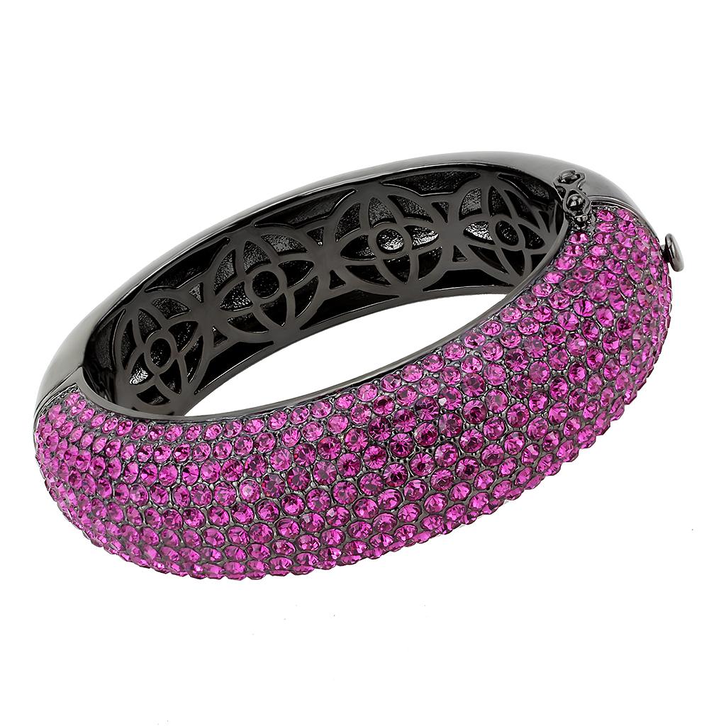 JCE4303 TIN Cobalt Black Brass Bangle with Top Grade Crystal  in Fuchsia