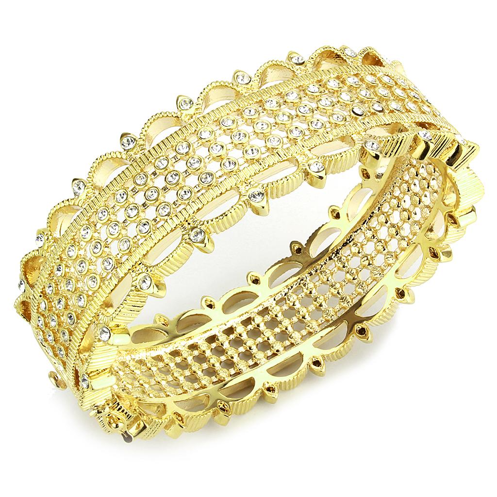 JCE4345 Gold Brass Bangle with Top Grade Crystal  in Clear