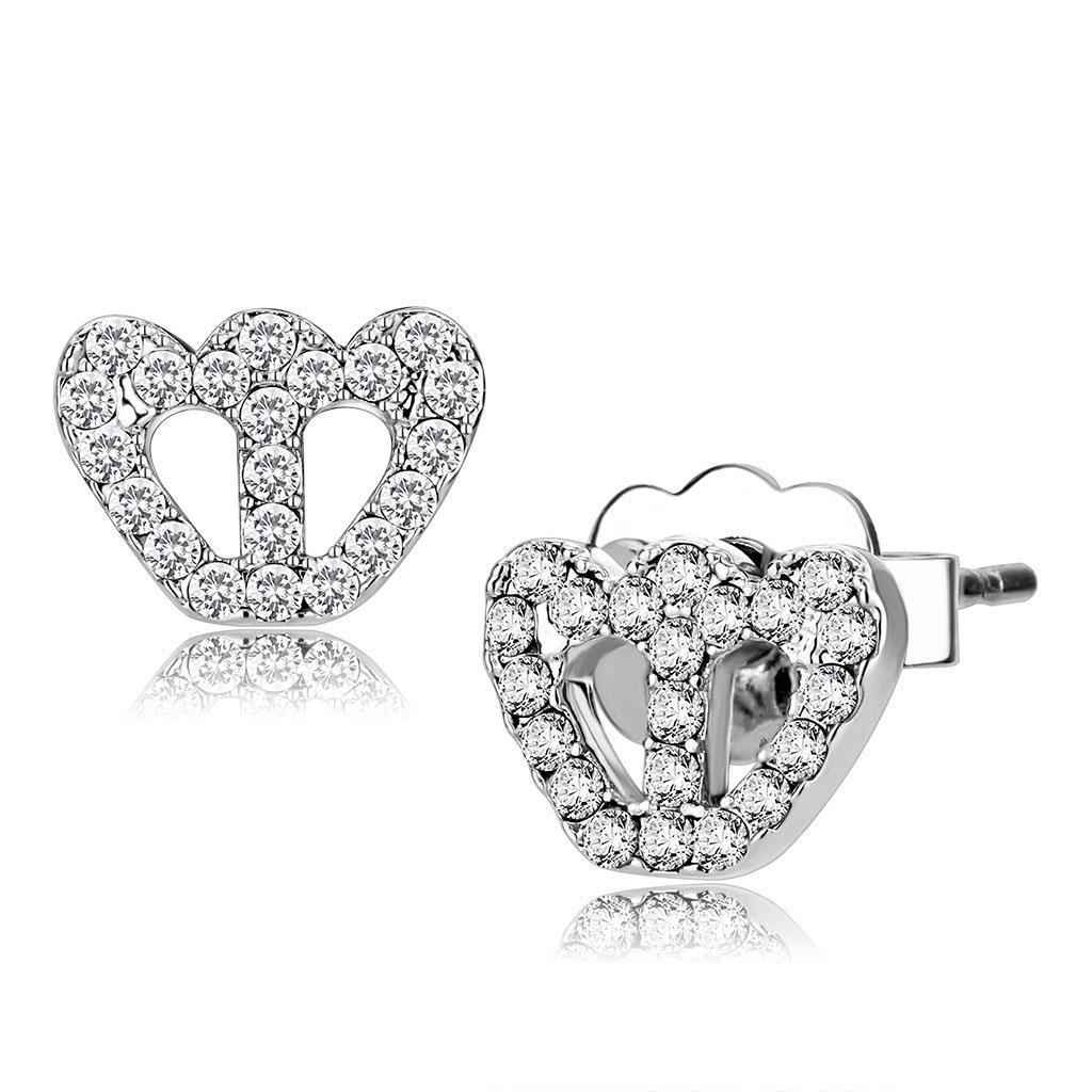 JCE4673 Rhodium Brass Earrings with Top Grade Crystal in Clear