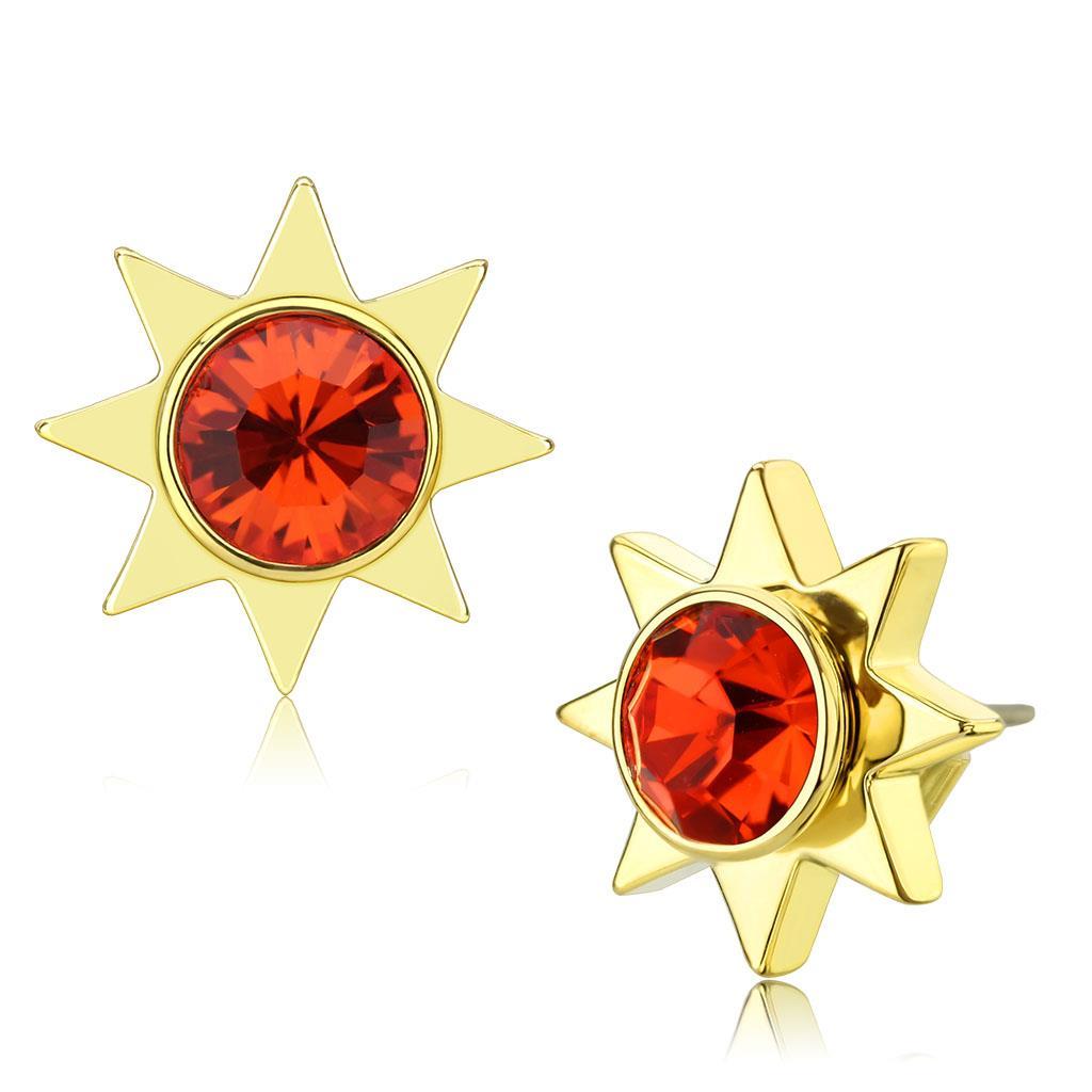 JCE4675 Gold Brass Earrings with Top Grade Crystal in Orange