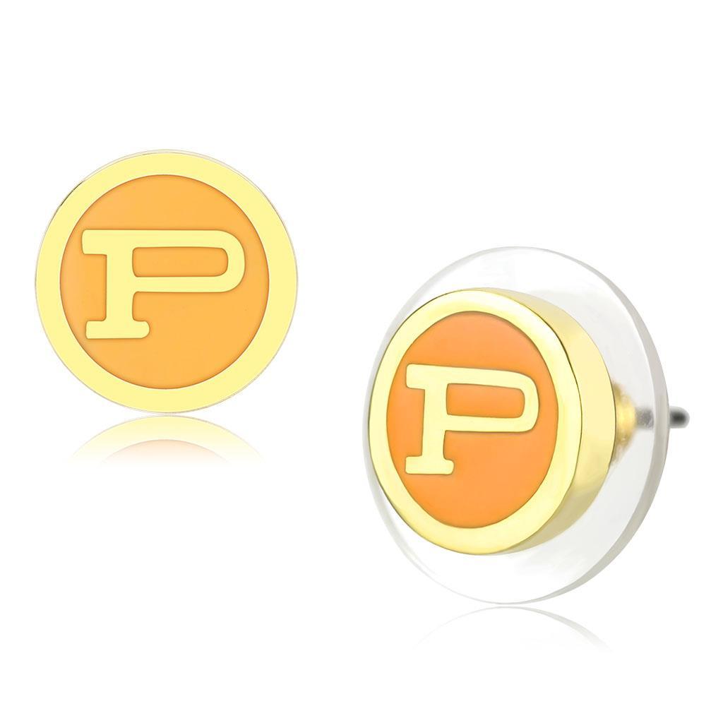 JCE4676 Gold Brass Earrings with Epoxy in Orange