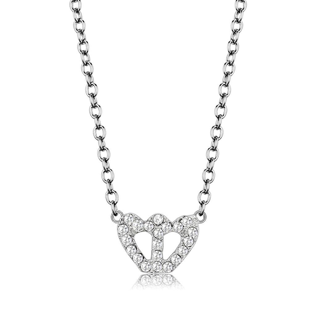 JCE4694 Rhodium Brass Necklace with Top Grade Crystal in Clear