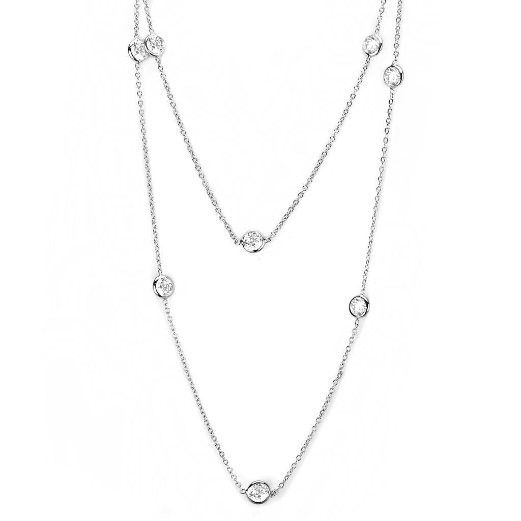 JCE4704 Rhodium Brass Necklace with AAA Grade CZ in Clear