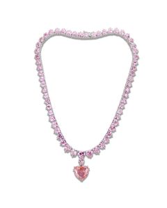 JCE4705 Rhodium Brass Necklace with AAA Grade CZ in Rose
