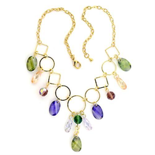 JCE720 Gold Brass Necklace with AAA Grade CZ in Multi Color