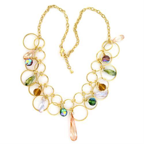 JCE724 Gold Brass Necklace with AAA Grade CZ in Multi Color