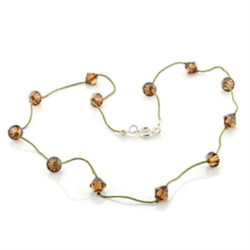 JCE738 Brass Necklace with Top Grade Crystal in Smoky Topaz
