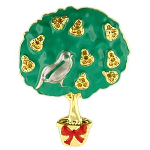 JCE834 Gold+Rhodium White Metal Brooches with Top Grade Crystal  in Topaz