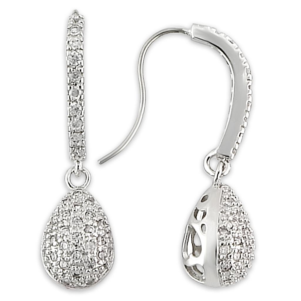 JCE892 Rhodium Brass Earrings with AAA Grade CZ in Clear-Default Title