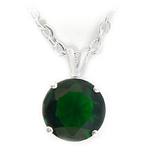 JCEA072 Silver Brass Chain Pendant with Synthetic Spinel in Emerald