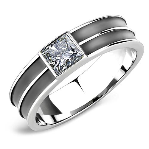 JCEA1341 High polished (no plating) Stainless Steel Ring with Top Grade Crystal in Black Diamond