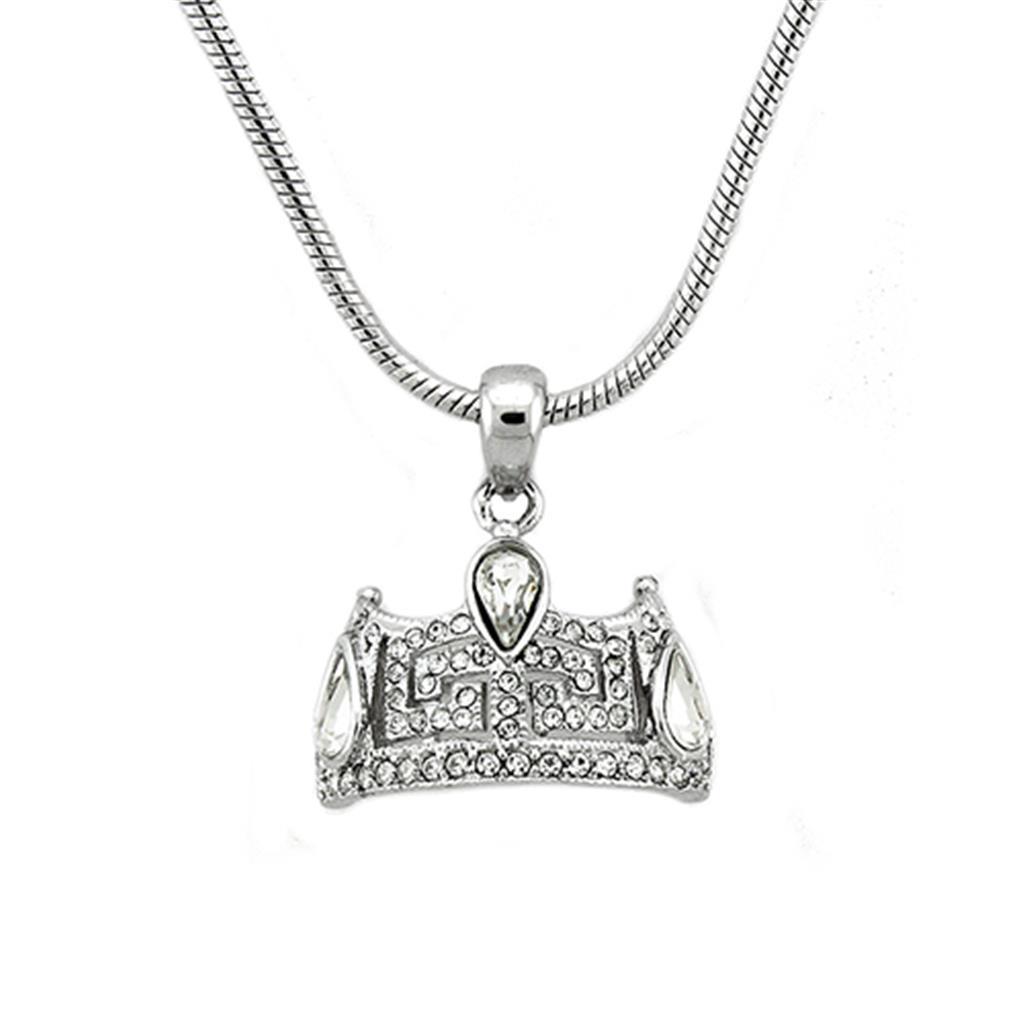JCEA1353 Rhodium Brass Chain Pendant with Top Grade Crystal in Clear