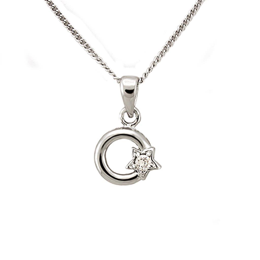 JCEA1354 Rhodium Brass Chain Pendant with AAA Grade CZ in Clear