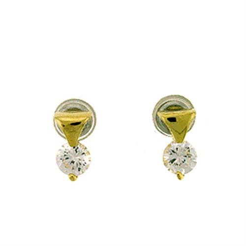 JCEA446 Gold Brass Earrings with AAA Grade CZ in Clear-PCS