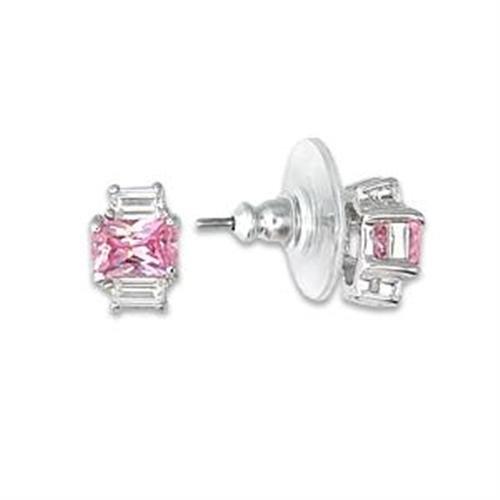JCEA451 High-Polished 925 Sterling Silver Earrings with AAA Grade CZ in Rose-Default Title