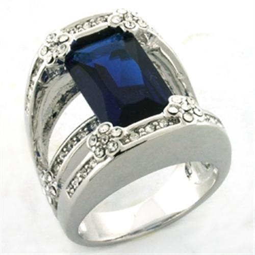 JCEA752 Rhodium Brass Ring with Synthetic Synthetic Glass in Montana