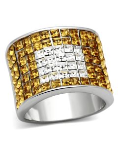 JCEA839 Rhodium Brass Ring with Top Grade Crystal  in Topaz