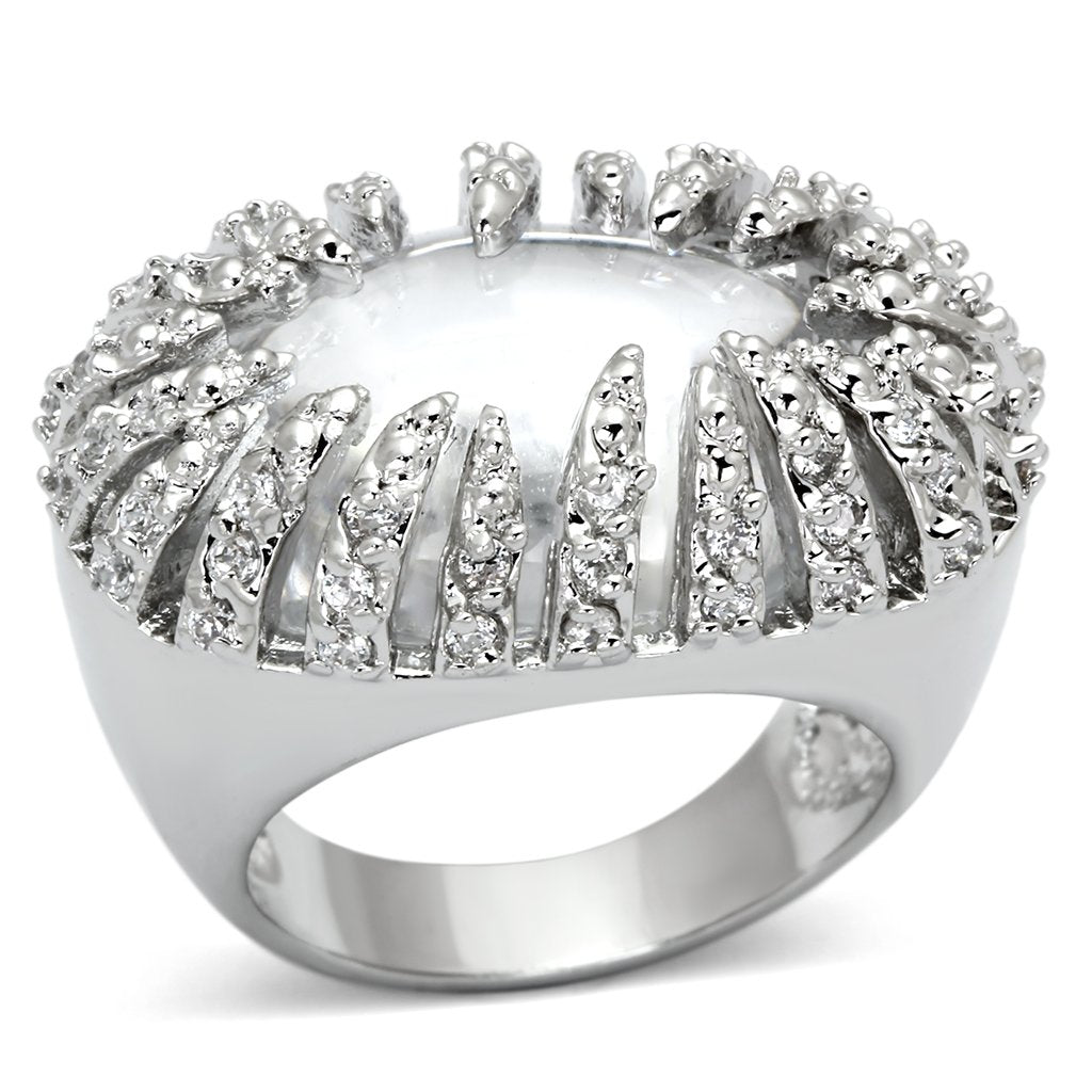 JCEA858 Rhodium Brass Ring with AAA Grade CZ  in Clear
