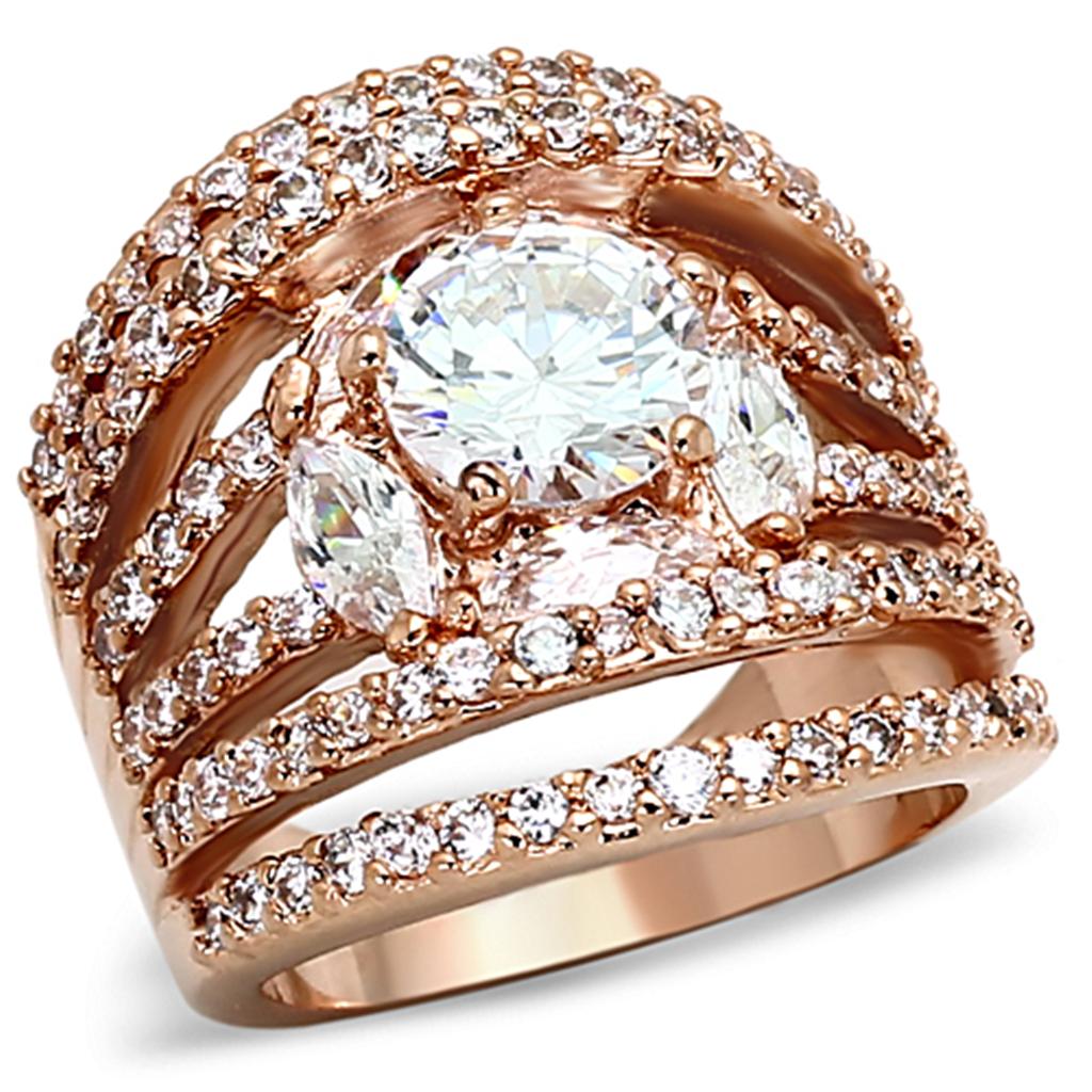 JCEA879 Rose Gold Brass Ring with AAA Grade CZ  in Clear