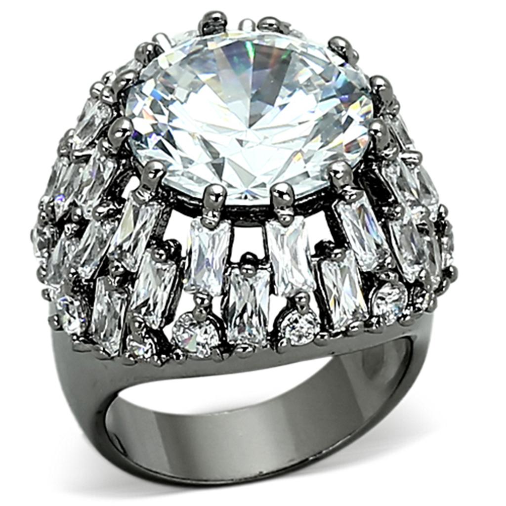 JCEA885 Ruthenium Brass Ring with AAA Grade CZ  in Clear