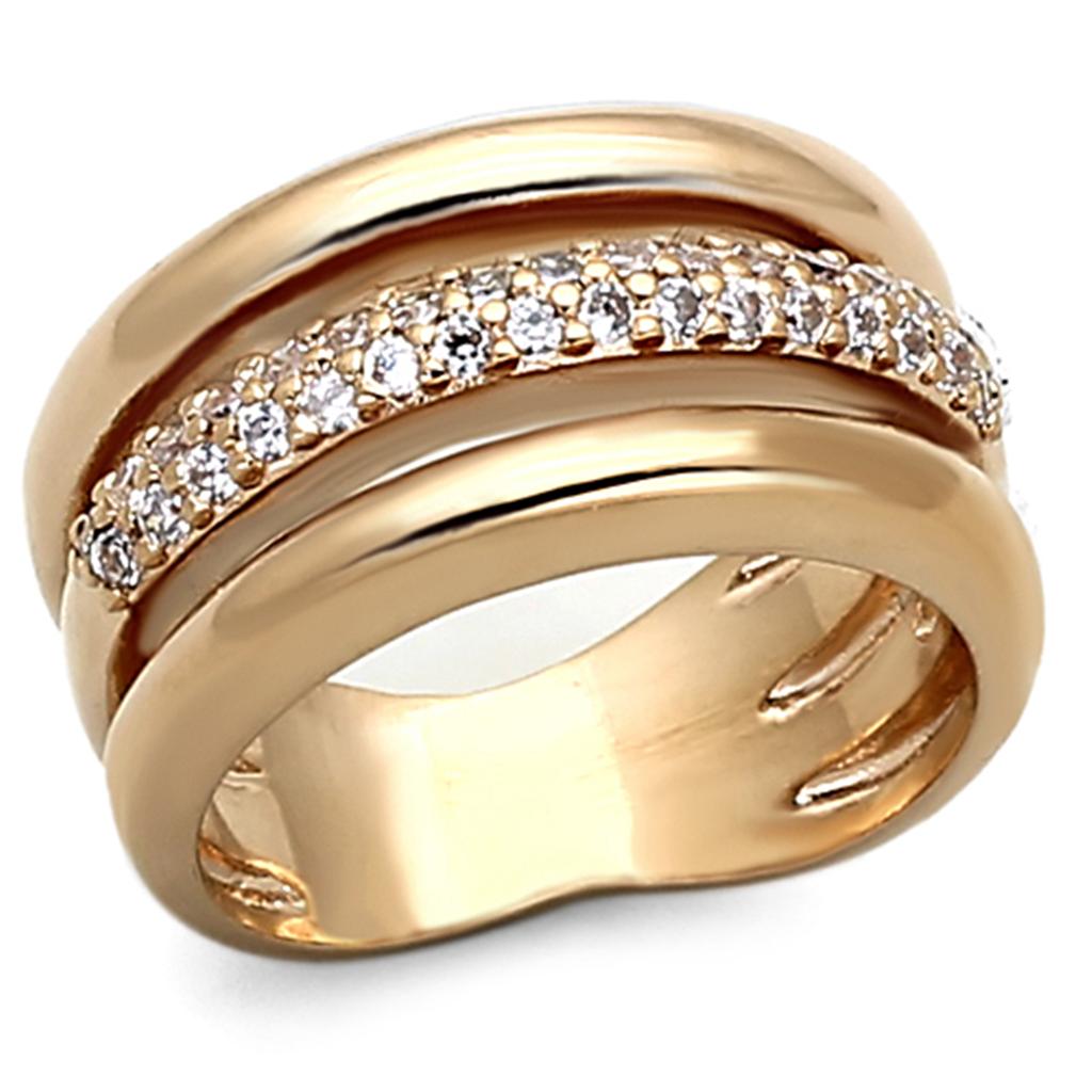 JCEA900 Rose Gold Brass Ring with AAA Grade CZ  in Clear