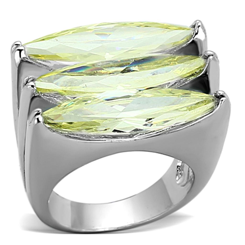 JCEA916 Rhodium Brass Ring with AAA Grade CZ  in Apple Green color