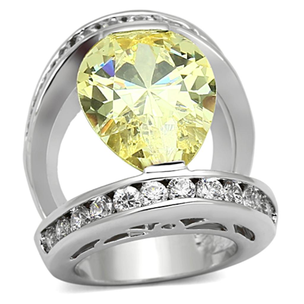 JCEA925 Rhodium Brass Ring with AAA Grade CZ  in Citrine Yellow