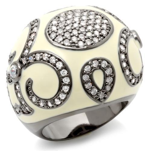 JCEA939 Ruthenium Brass Ring with AAA Grade CZ  in Clear